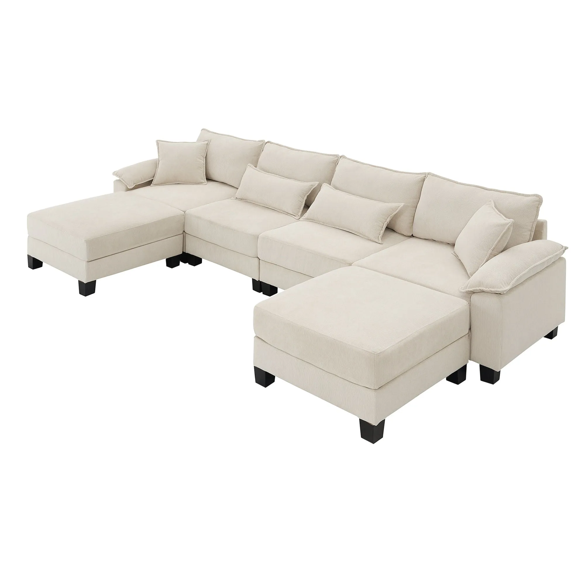 Corduroy Modular Sectional Sofa, U Shaped Couch With Armrest Bags, 6 Seat Freely Combinable Sofa Bed, Comfortable And Spacious Indoor Furniture For Living Room by Couch.com