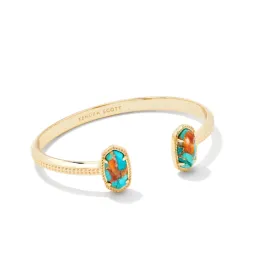 Elton Cuff Bracelet in Bronze Veined Turquoise Magnesite Red Oyster