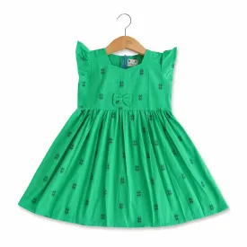 Emerald Elegance: Soft Cotton Pleated Frock for Baby Girls