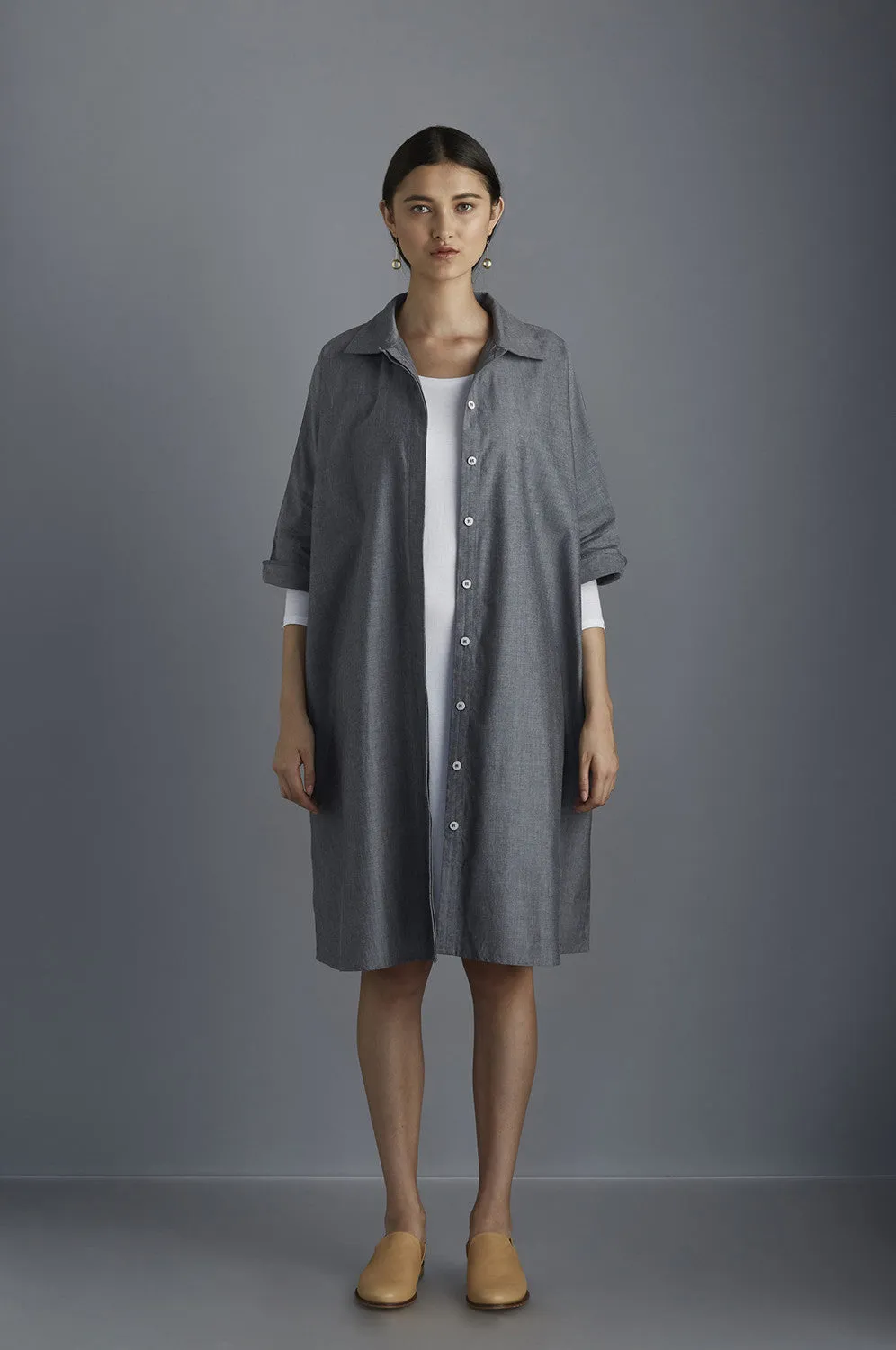 Etched Dress - Navy Chambray