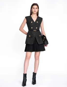 Faux Two-piece Pleated Skirt Sleeveless Dress