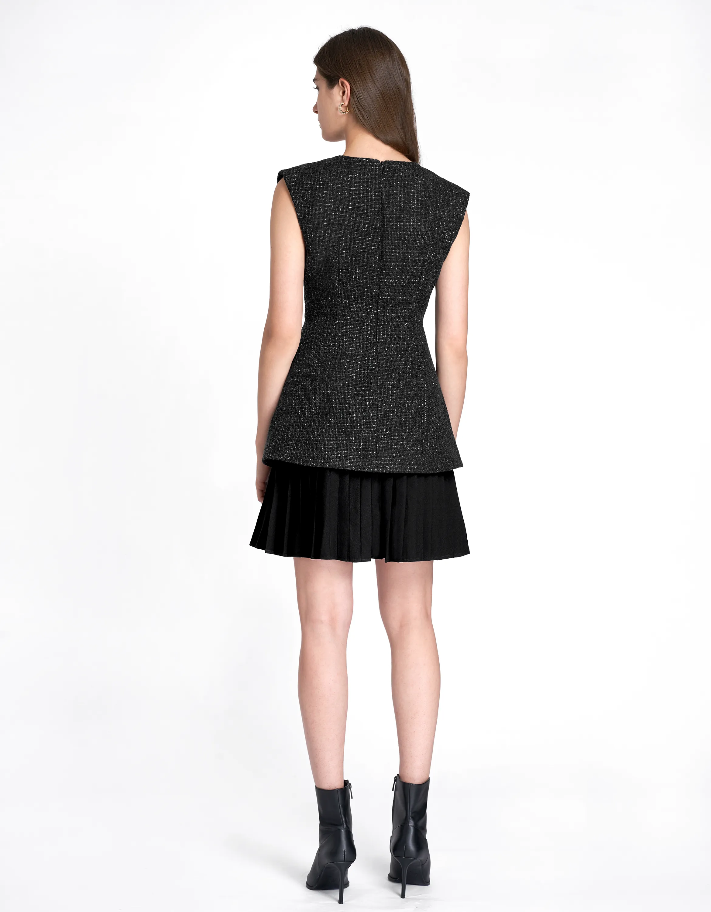 Faux Two-piece Pleated Skirt Sleeveless Dress