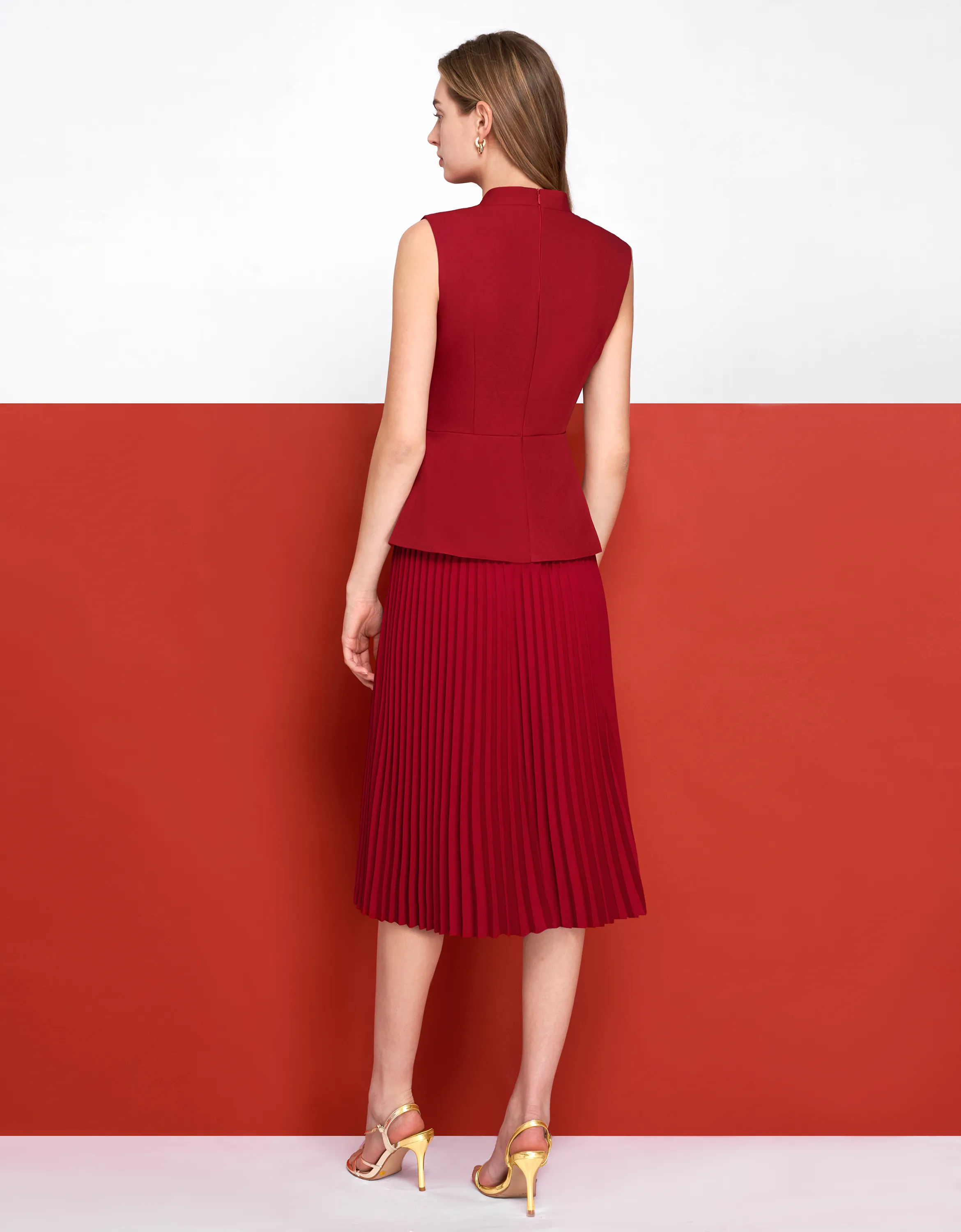 Faux Two-piece Pleated Skirt Suit Dress