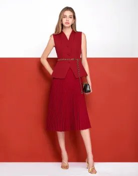 Faux Two-piece Pleated Skirt Suit Dress