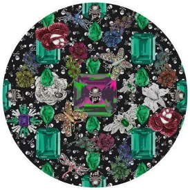 Gem Emeralds Skull Black 16" Round Pebble Placemat Set of 4