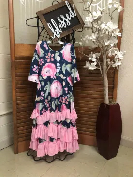 Girl’s Navy/Floral Twirl Maxi