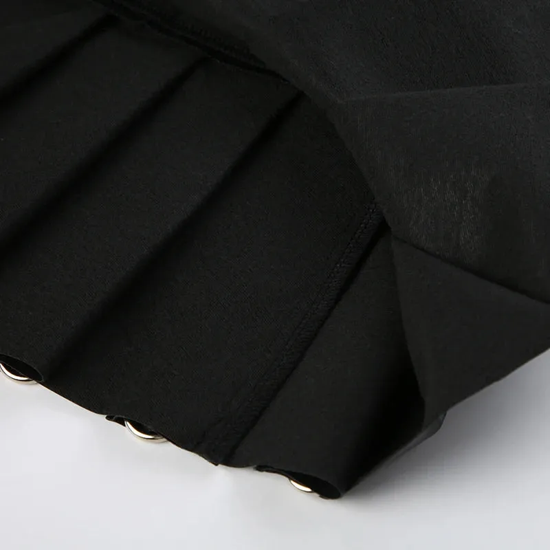 Gothic PU Leather Metal Ring Pleated Skirt