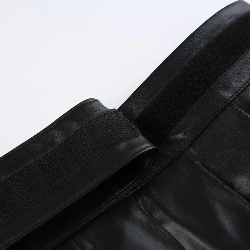 Gothic PU Leather Metal Ring Pleated Skirt
