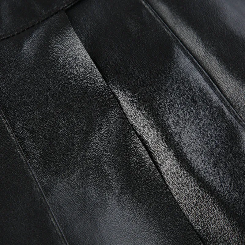 Gothic PU Leather Metal Ring Pleated Skirt