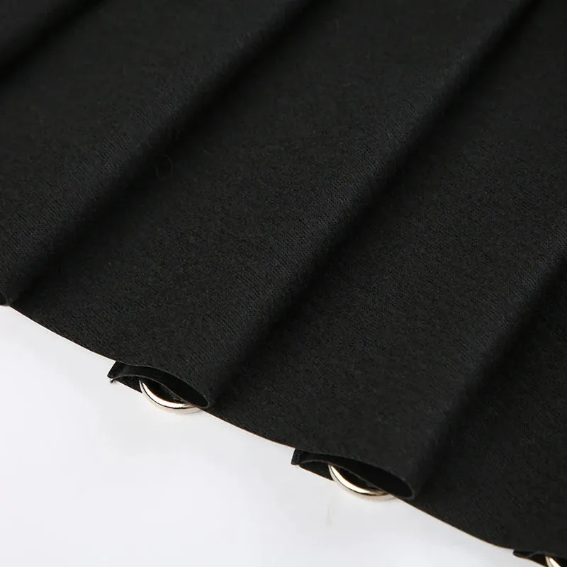 Gothic PU Leather Metal Ring Pleated Skirt
