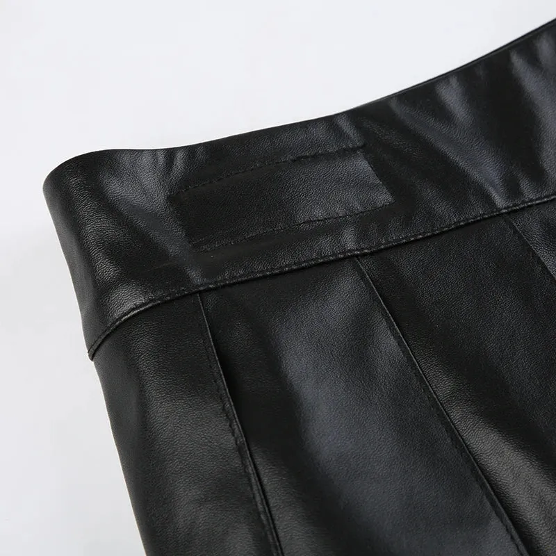 Gothic PU Leather Metal Ring Pleated Skirt