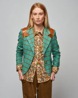 hunting blazer w/ elbow patch - aqua windowpane
