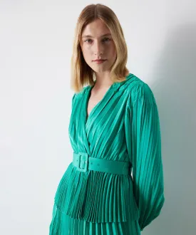 Ipekyol Solid Pleated Belted Jacket Turquse