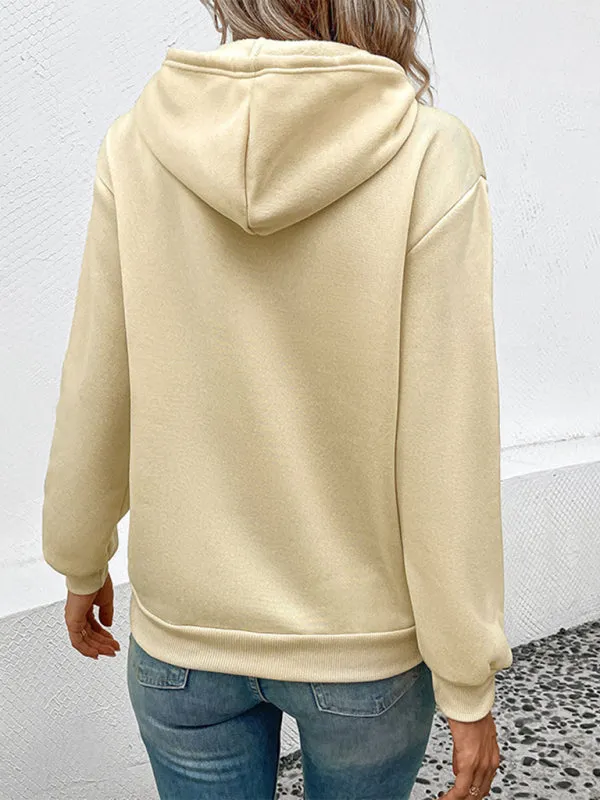 Jami Casual Long Sleeve Solid Color Hooded Sweatshirt