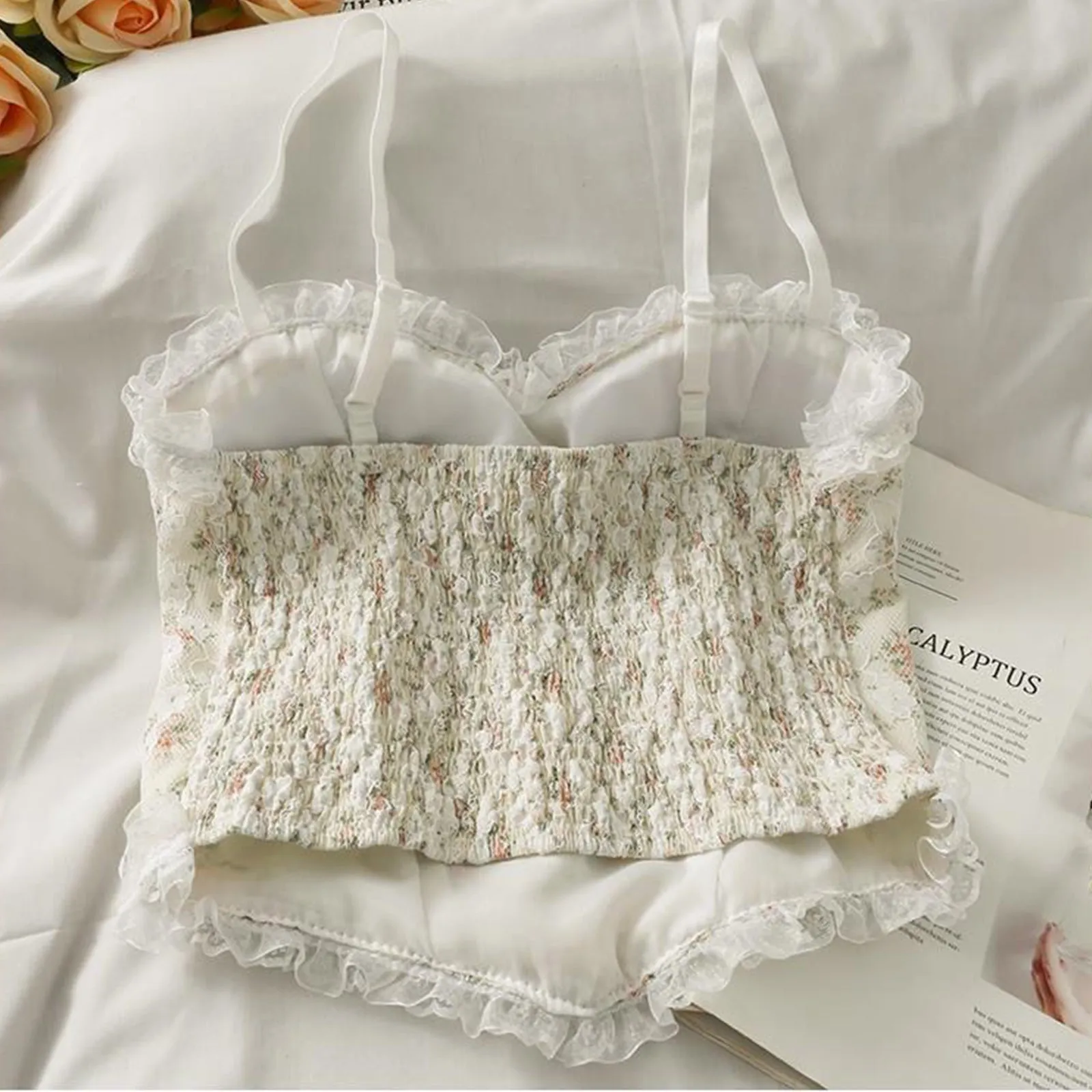jetveli Ladies Floral Tank Tops Pearl Lace Tank Tops Spaghetti Strap Sleeveless Camisole