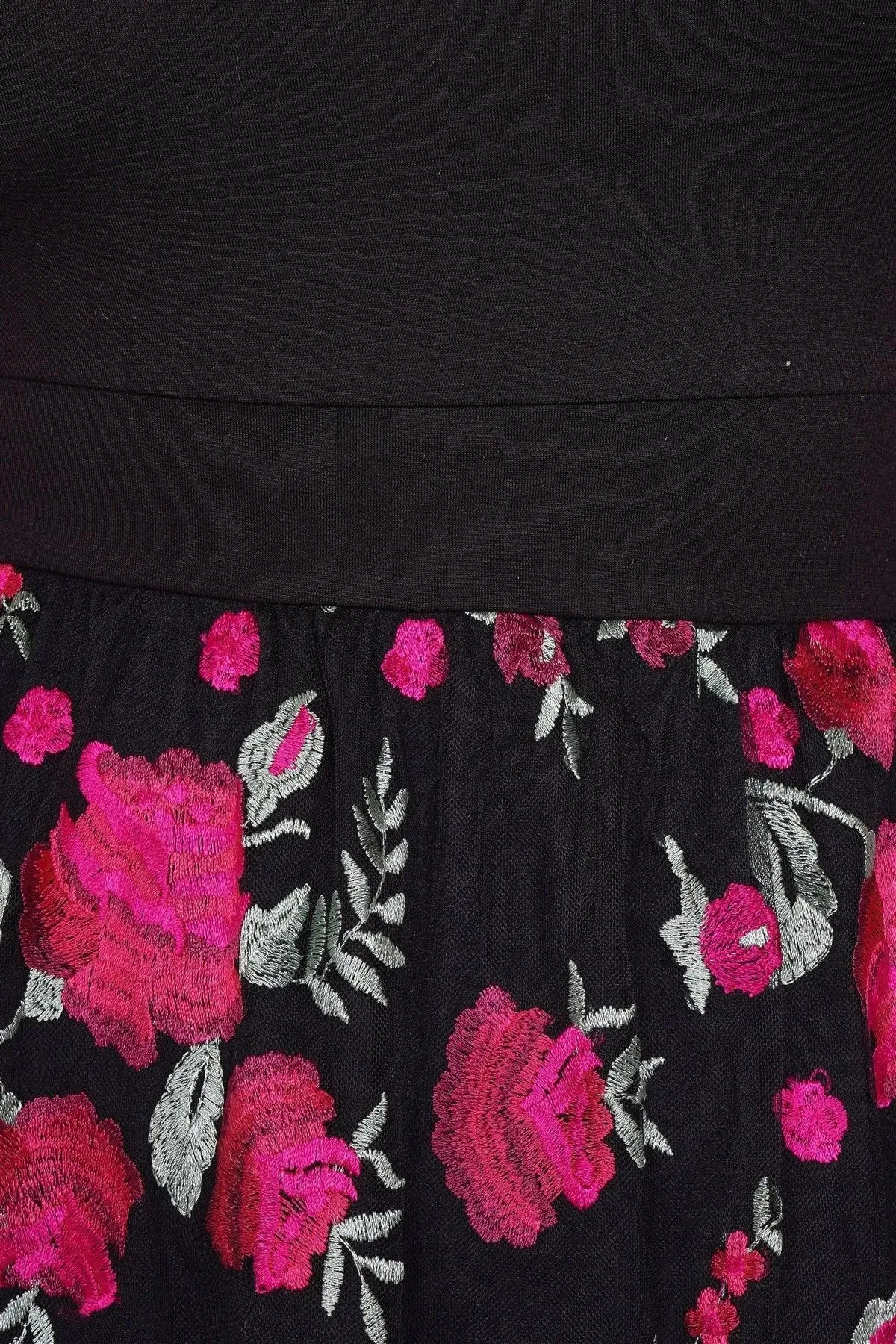 Junior Plus Size Black Tulle Floral Print Mini Dress   /1-2-3