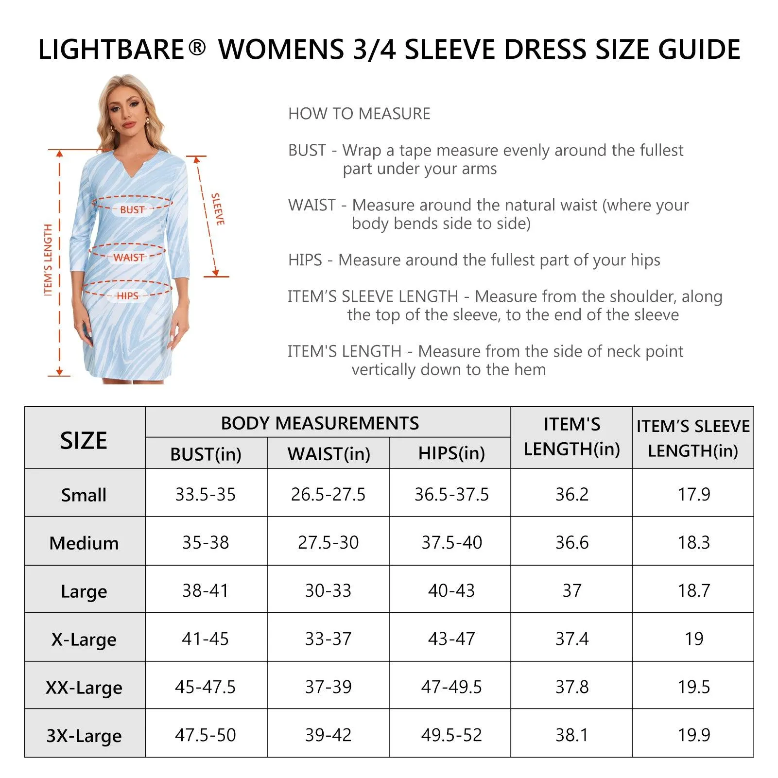 Lightbare Women's UPF 3/4 Sleeve Sun protection Dress LB04W