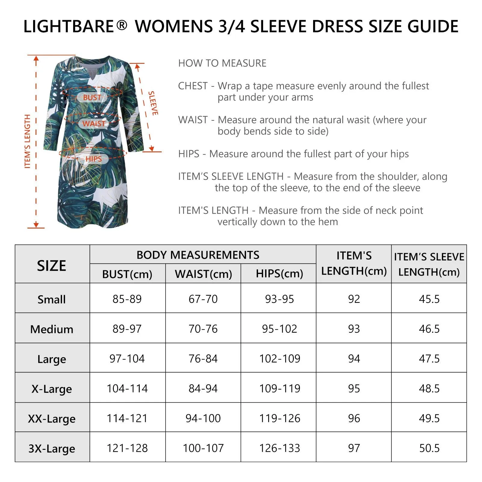 Lightbare Women's UPF50  3/4 Sleeve Dress LB04W