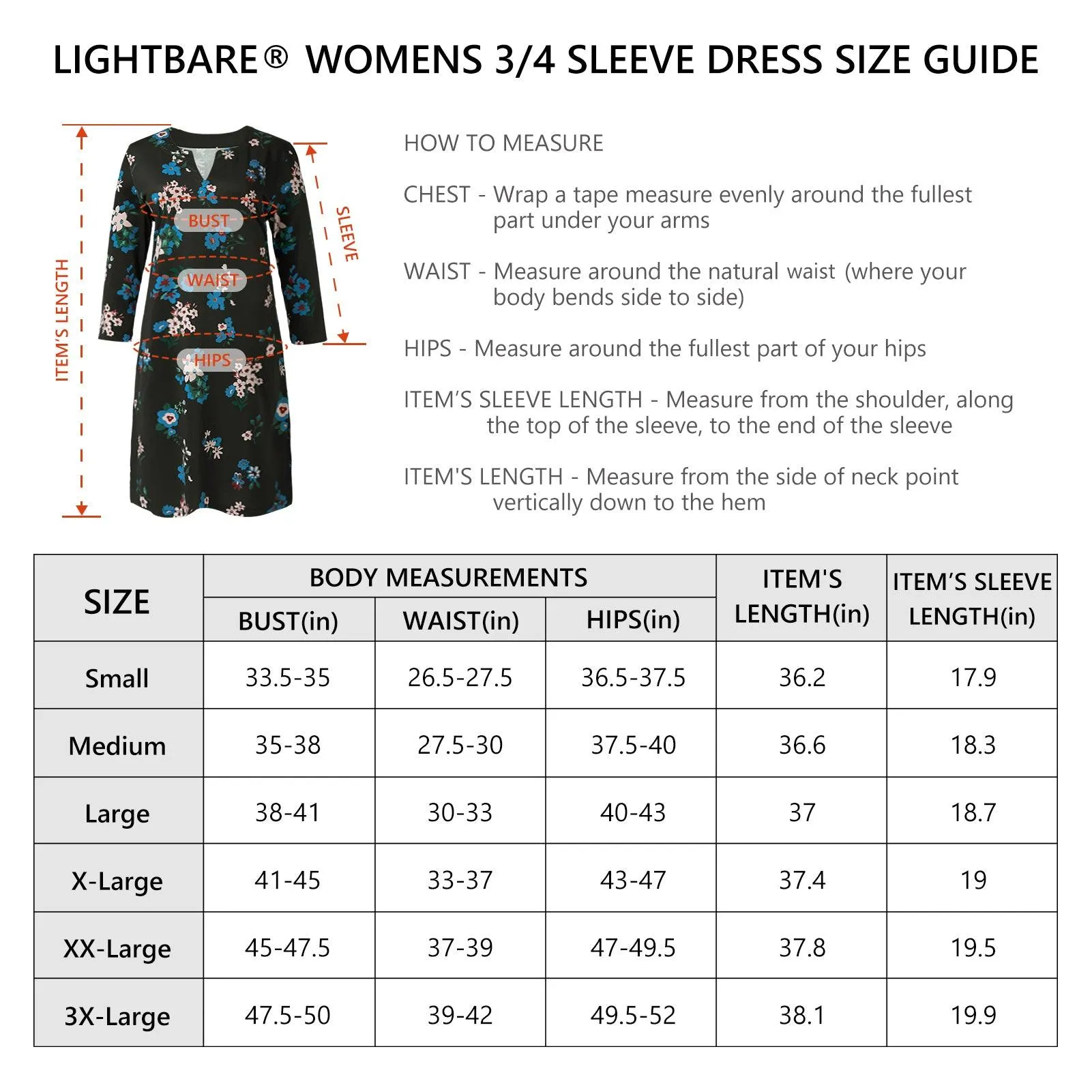 Lightbare Women's UPF50  3/4 Sleeve Dress LB04W