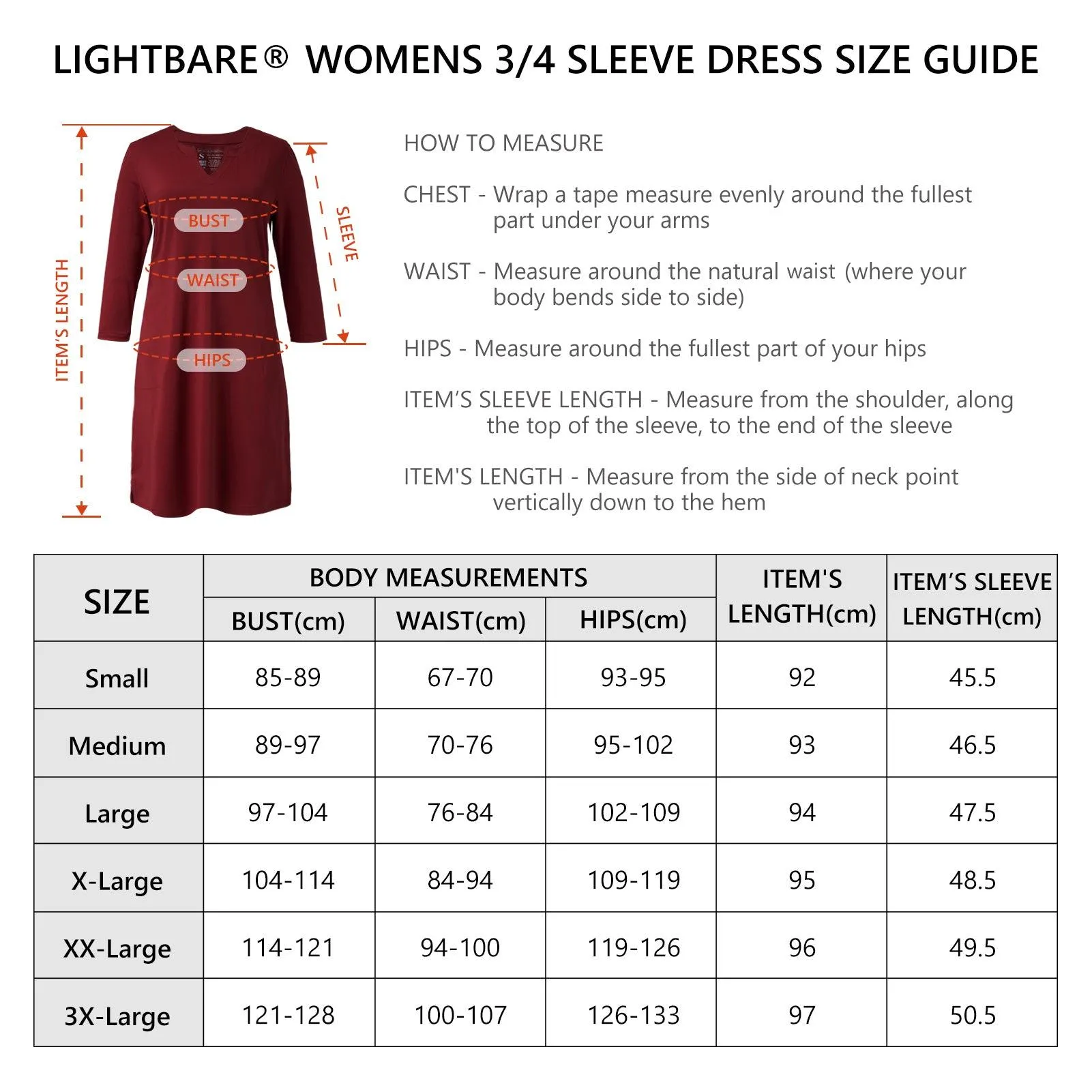 Lightbare Women's UPF50  3/4 Sleeve Dress LB04W