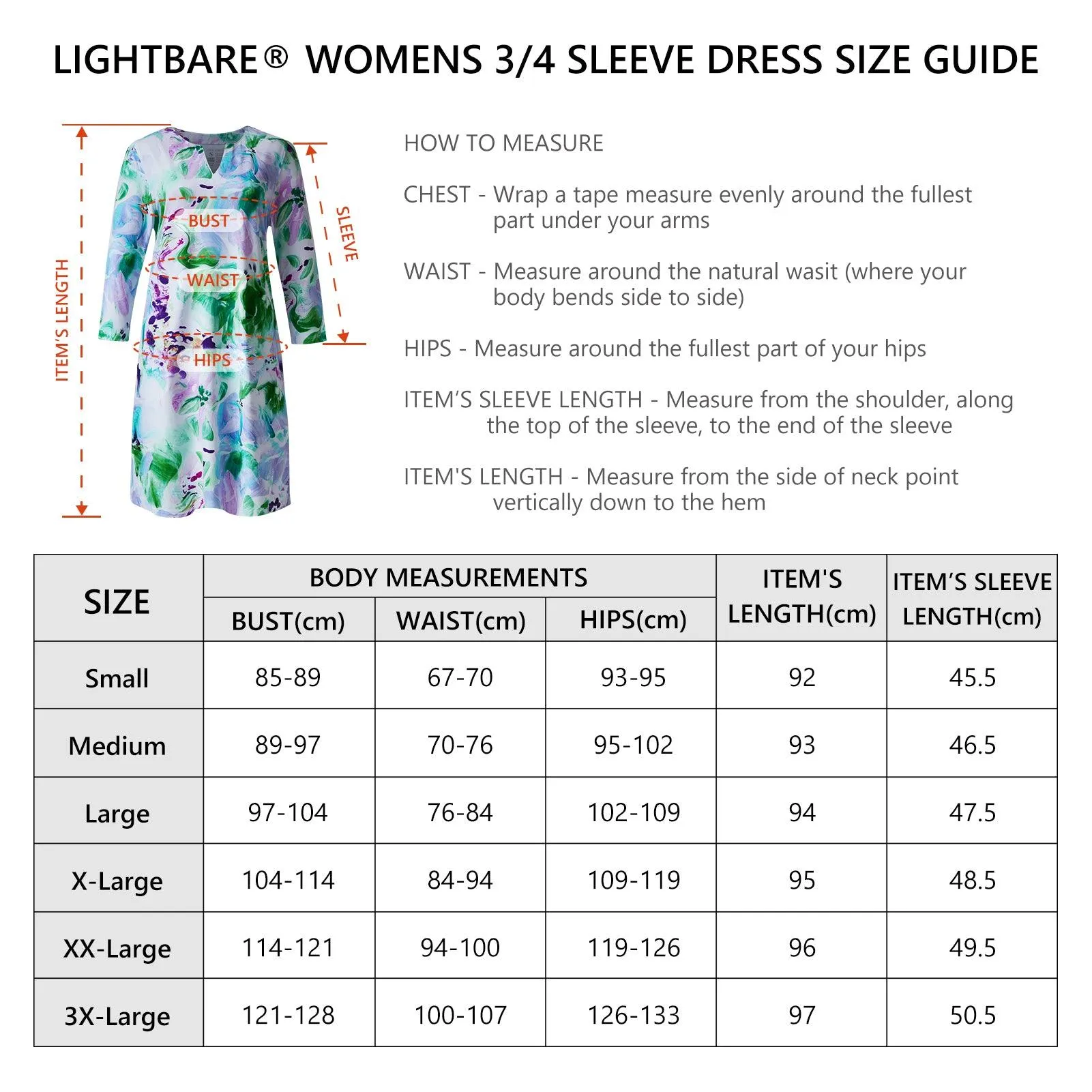 Lightbare Women's UPF50  3/4 Sleeve Dress LB04W