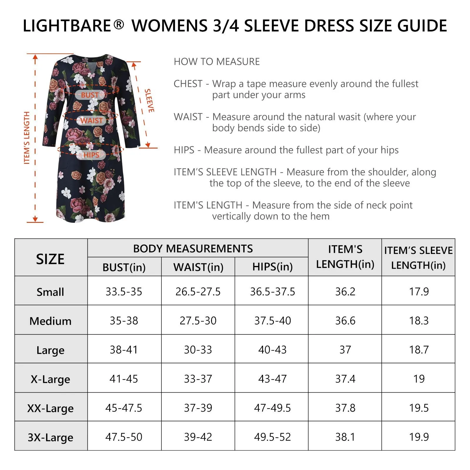 Lightbare Women's UPF50  3/4 Sleeve Dress LB04W