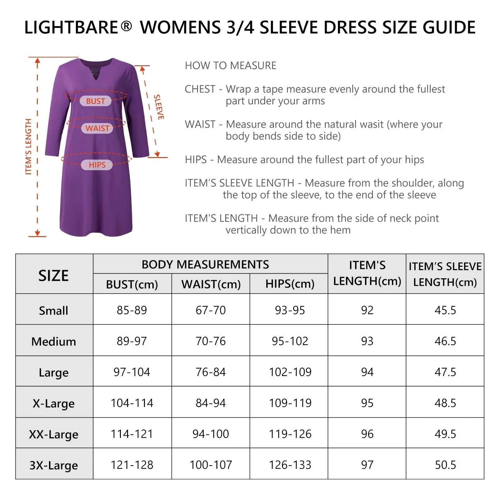 Lightbare Women's UPF50  3/4 Sleeve Dress LB04W