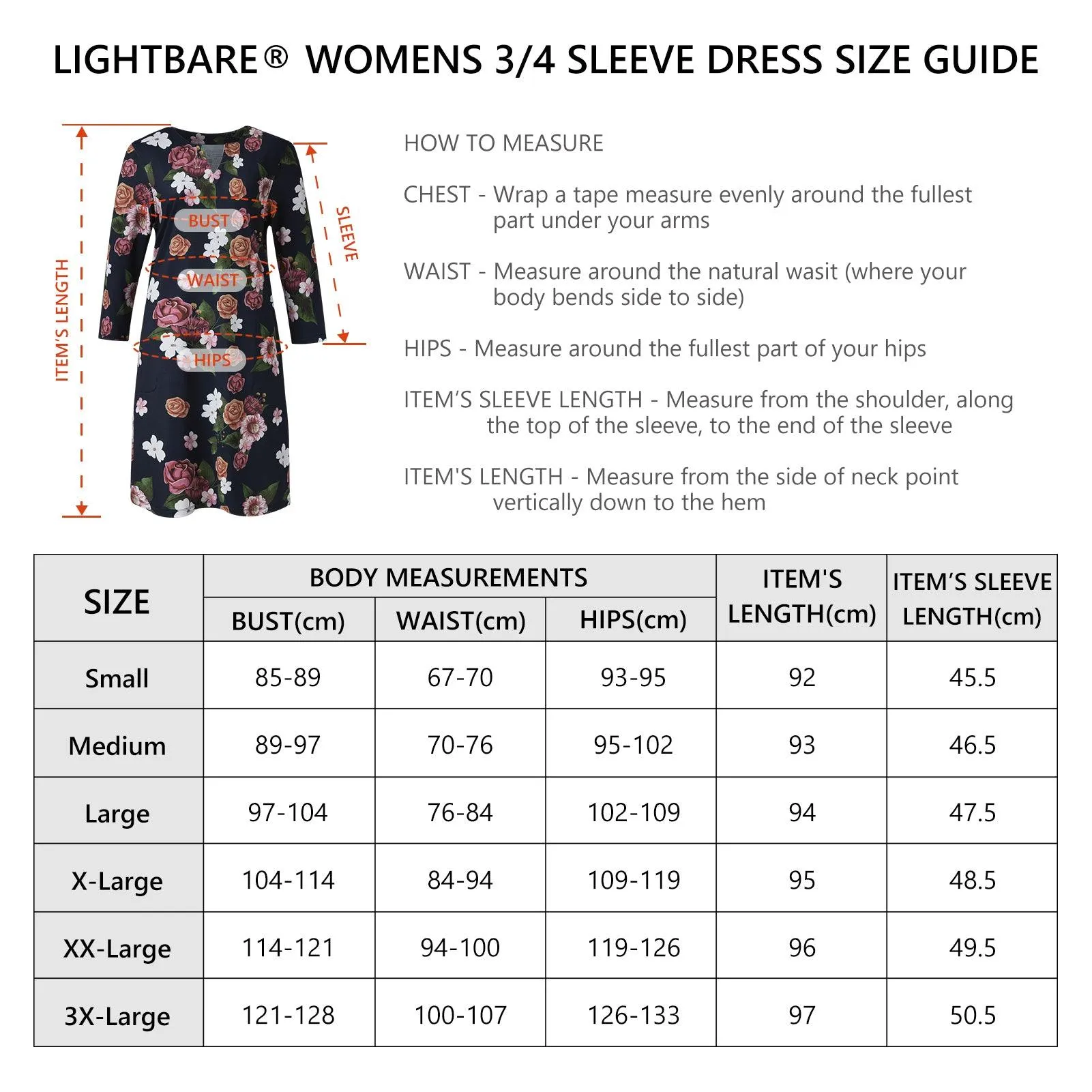 Lightbare Women's UPF50  3/4 Sleeve Dress LB04W