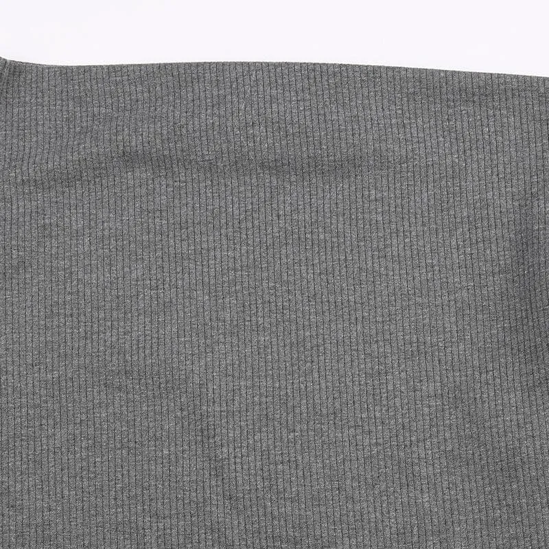 Long sleeve irregular slit off shoulder solid top