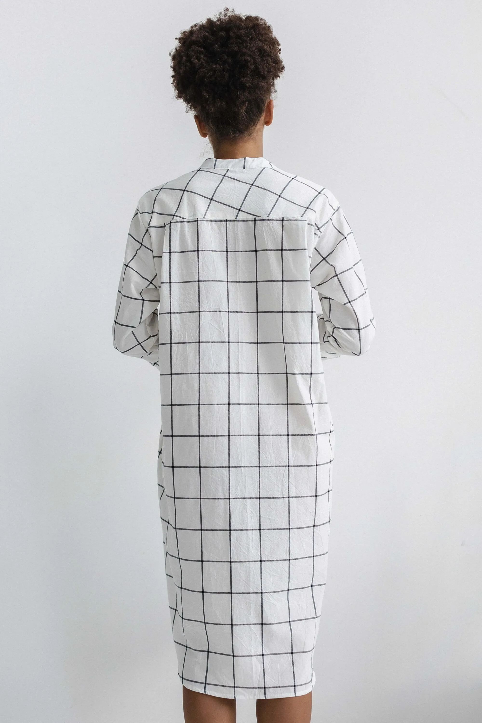 Long Sleeve Sleepdress — Gridded White