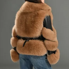 Luxury  Real Fox Fur Coats with 100% Genuine Sheepskin Leather Jackets Wholeskin Natural Fox Fur Female Parkas