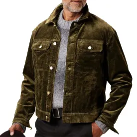 Men's Army Green Corduroy Button Jacket 83517365U