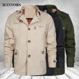 Men's Casual Coat  Windbreaker Jacket  Spring Military Jacket Coat Single-Breasted Notch Lapel Parka S4724390