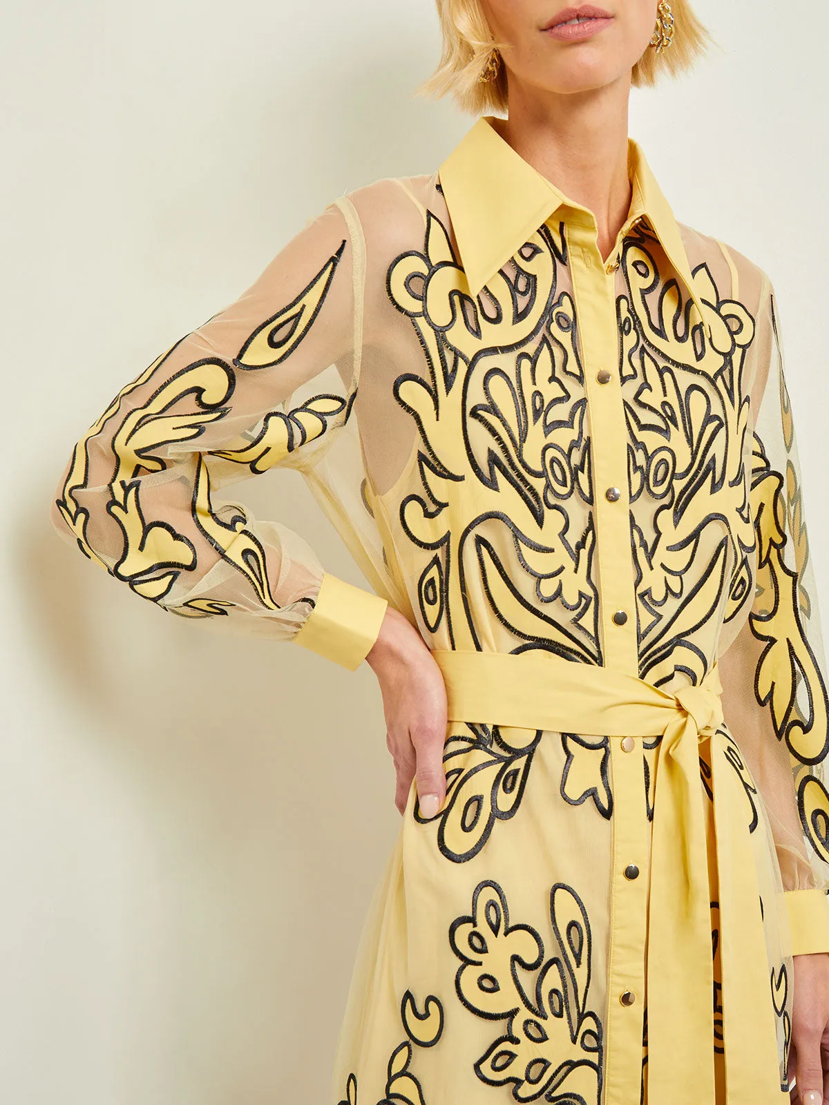 Midi Applique Shirtdress - Sheer Woven
