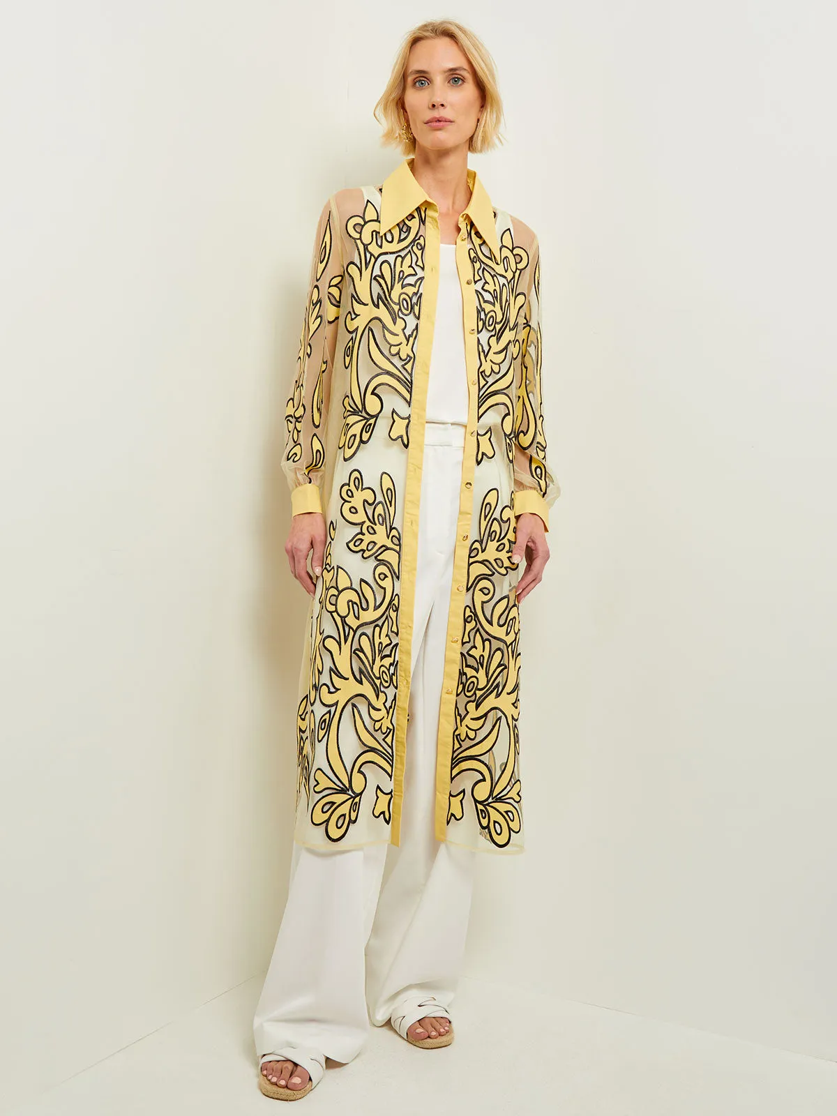 Midi Applique Shirtdress - Sheer Woven