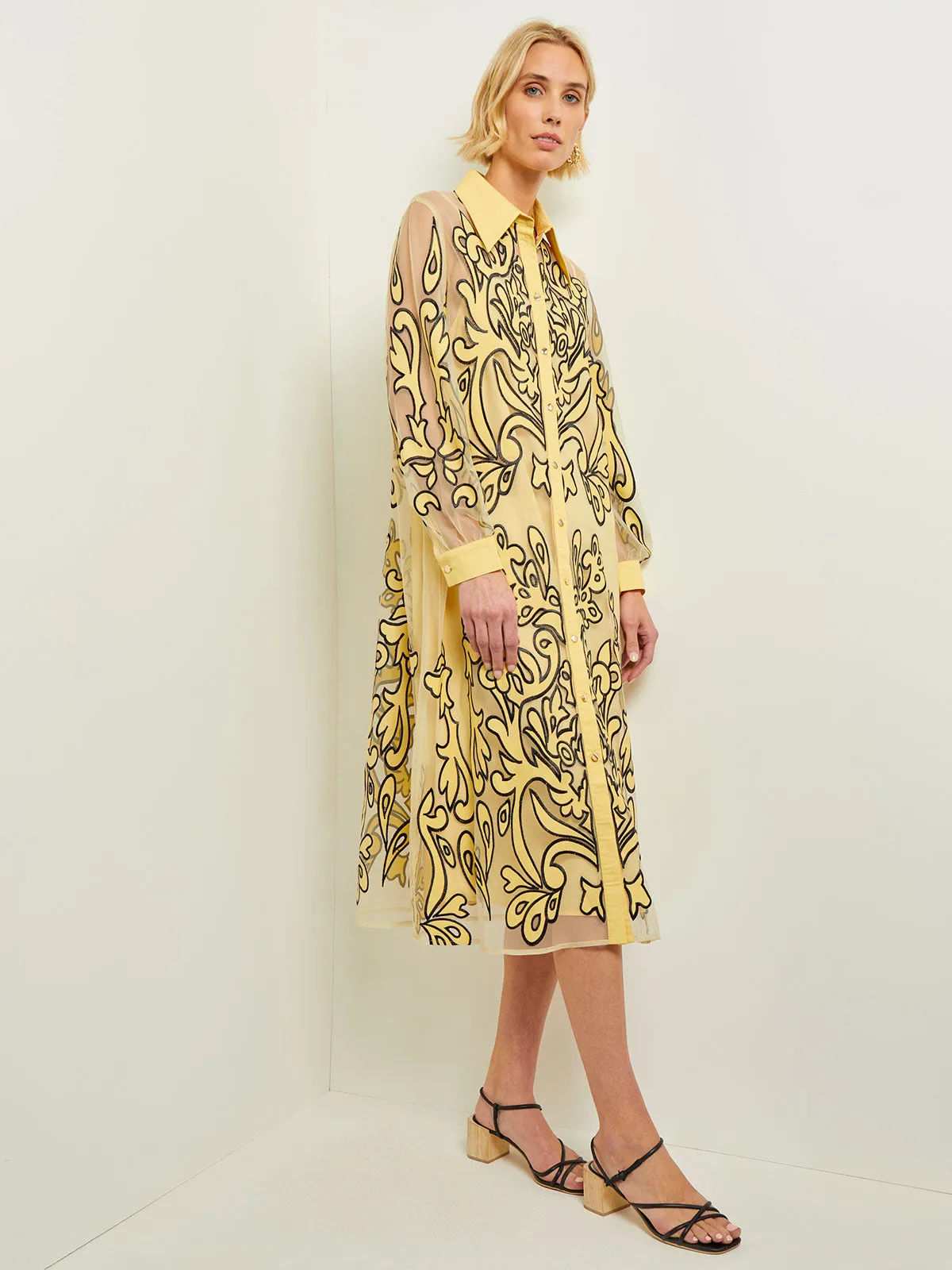 Midi Applique Shirtdress - Sheer Woven
