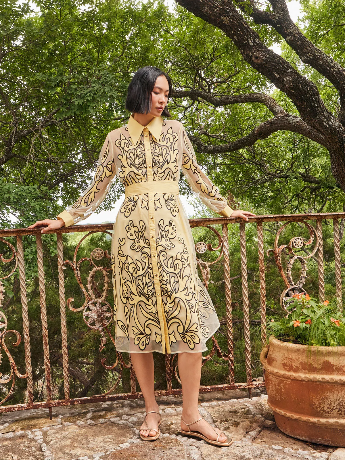 Midi Applique Shirtdress - Sheer Woven