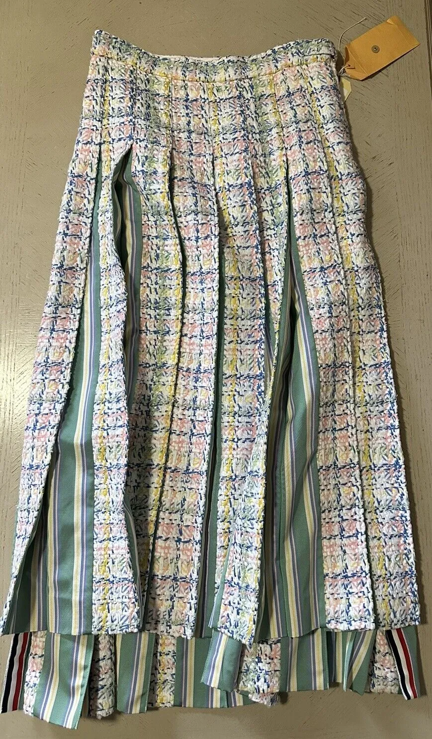 New $3200 Thom Brown Seasonal Pleated Tweed Midi Skirt White/Multi 40/6 Italy