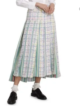 New $3200 Thom Brown Seasonal Pleated Tweed Midi Skirt White/Multi 40/6 Italy