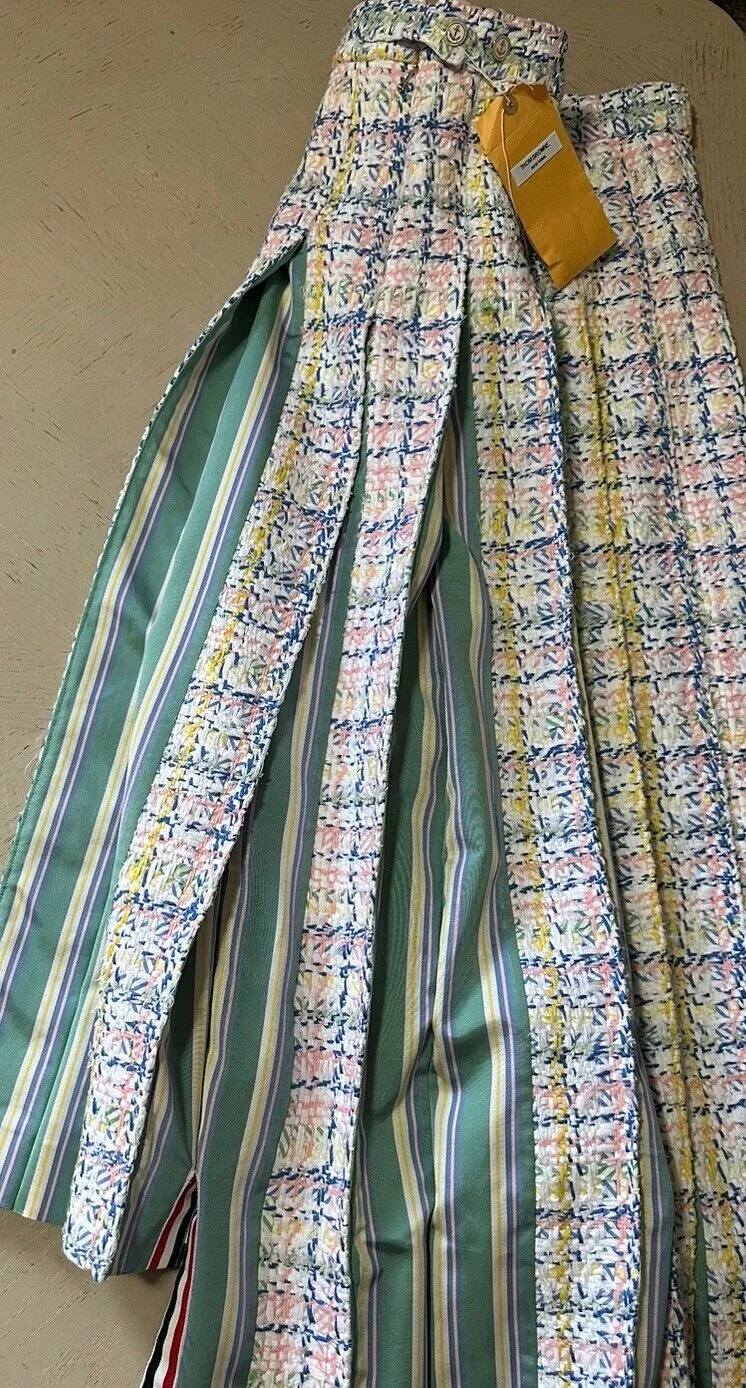 New $3200 Thom Brown Seasonal Pleated Tweed Midi Skirt White/Multi 40/6 Italy