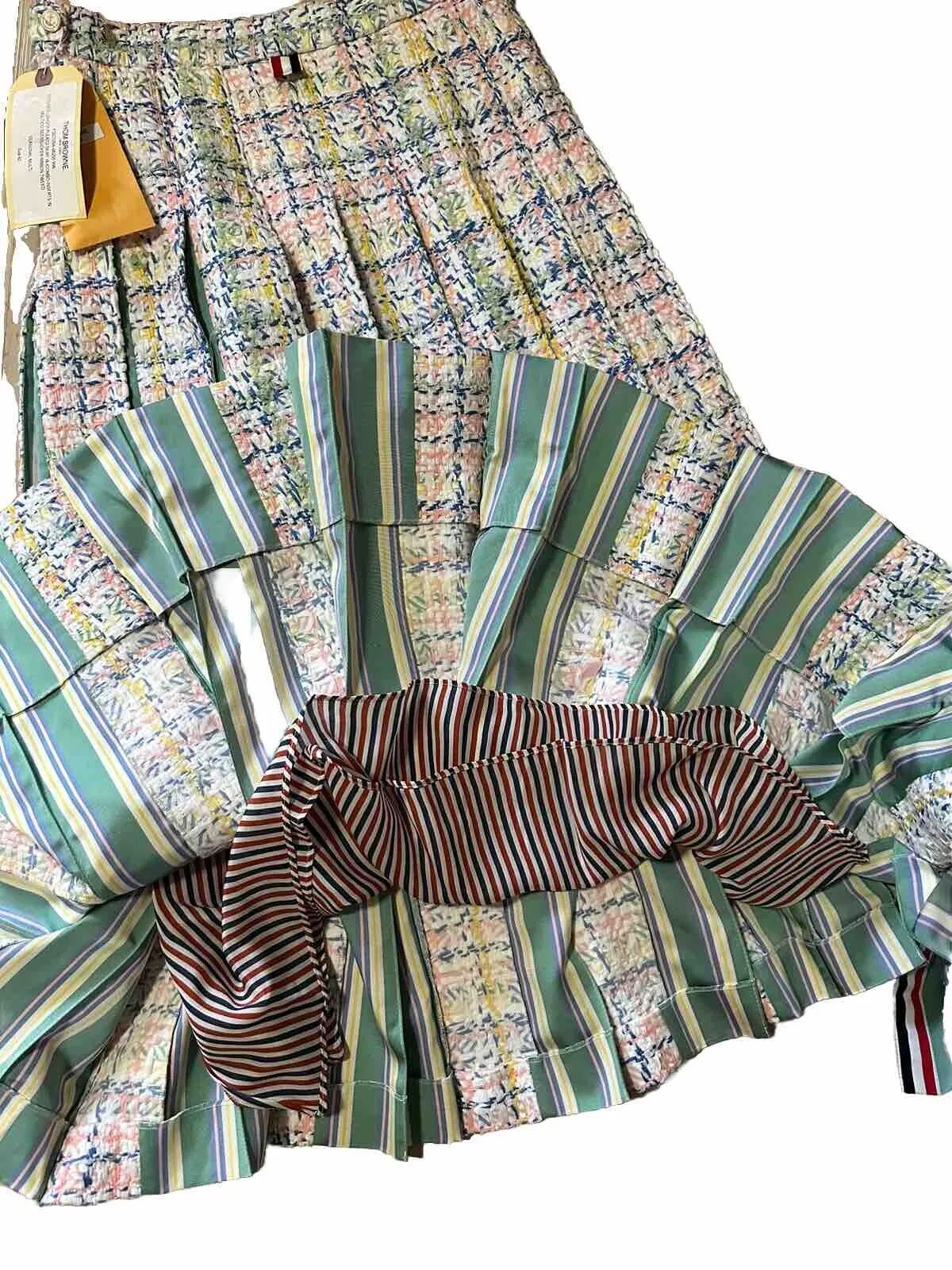 New $3200 Thom Brown Seasonal Pleated Tweed Midi Skirt White/Multi 40/6 Italy