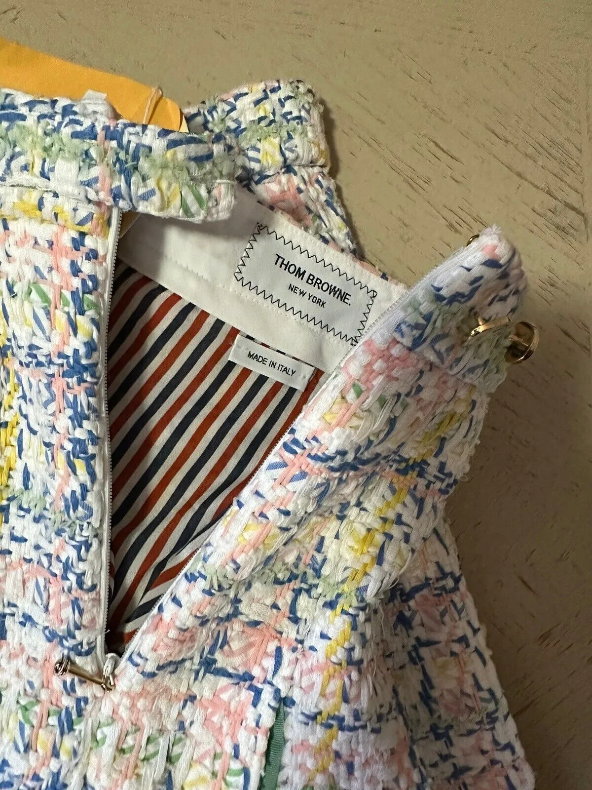 New $3200 Thom Brown Seasonal Pleated Tweed Midi Skirt White/Multi 40/6 Italy
