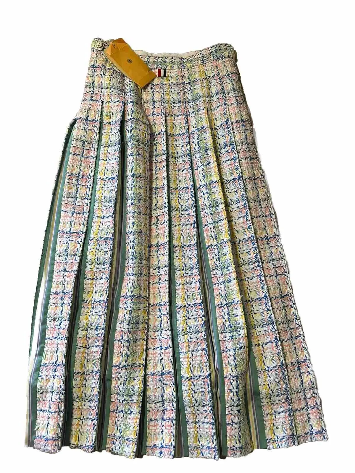 New $3200 Thom Brown Seasonal Pleated Tweed Midi Skirt White/Multi 40/6 Italy