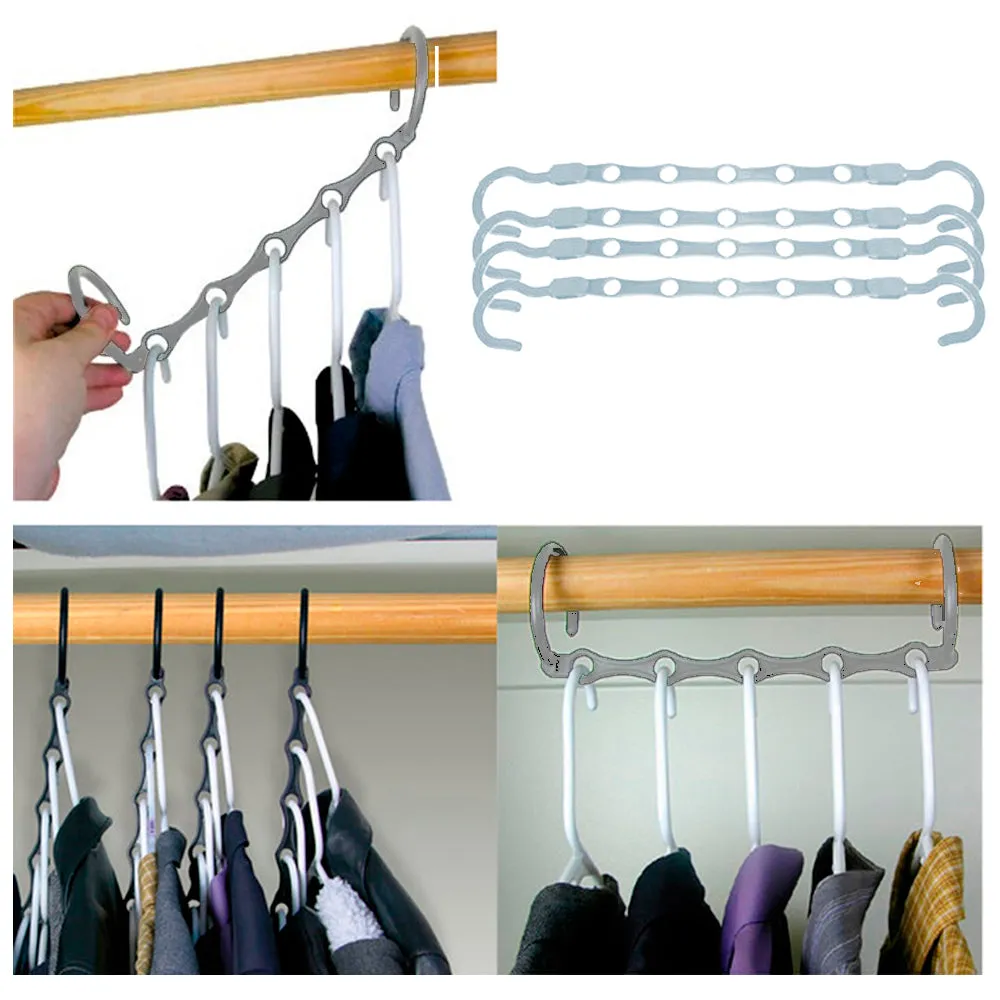 New Lot 4 Space Saver Wonder Magic Clothes Hangers Closet Organizer Hooks Stand
