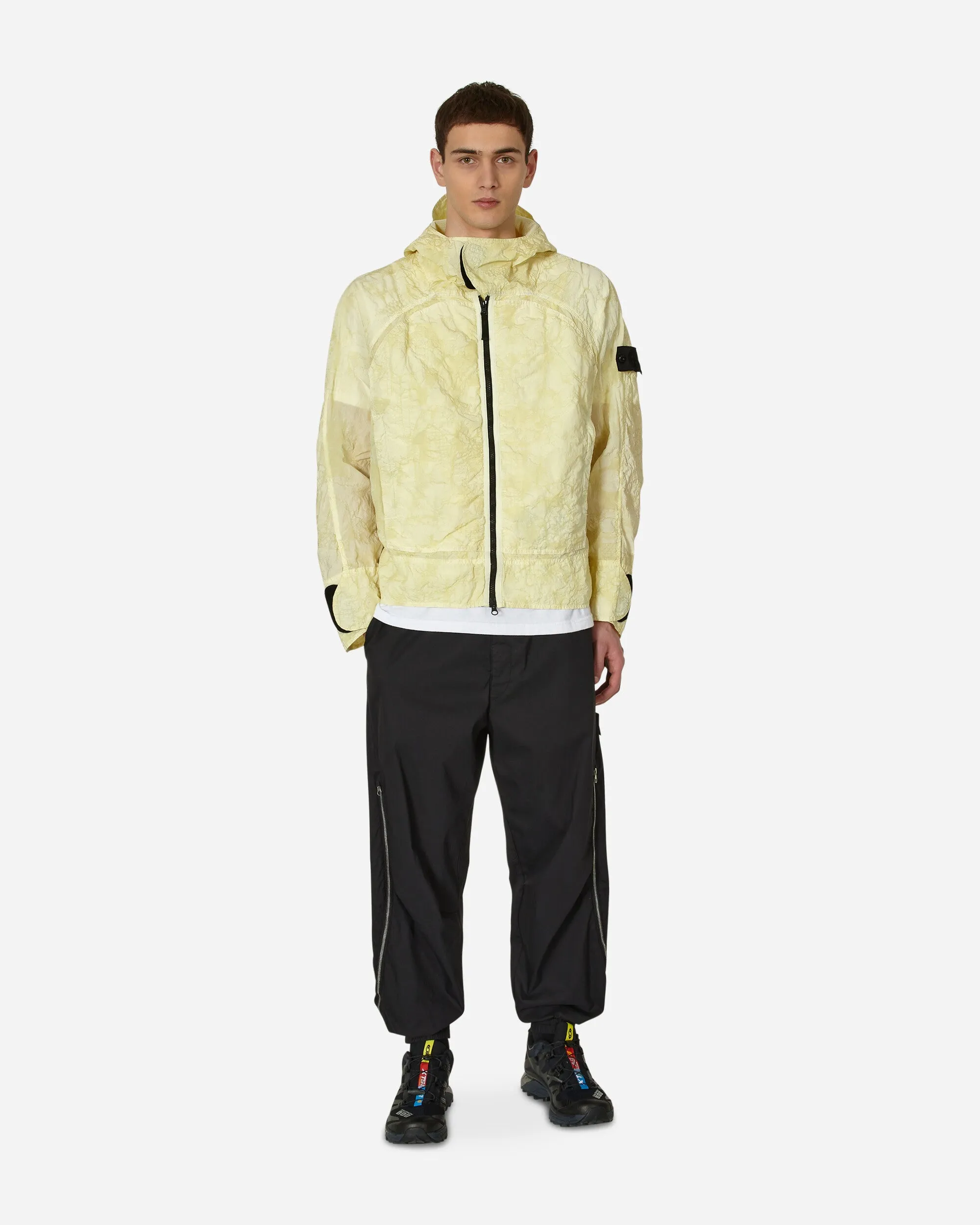 Nylon Metal Waffle Print Effect Short Parka Beige