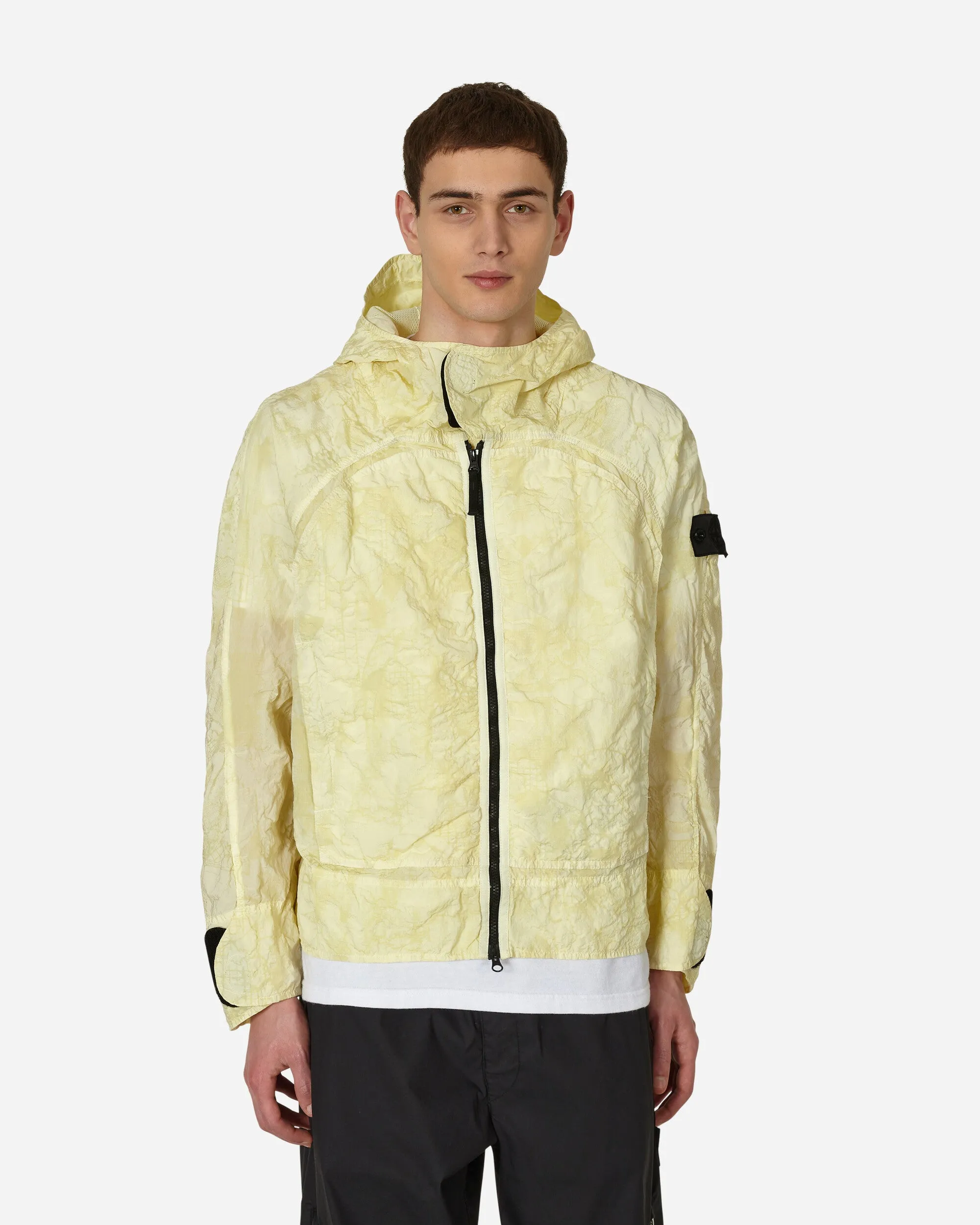 Nylon Metal Waffle Print Effect Short Parka Beige