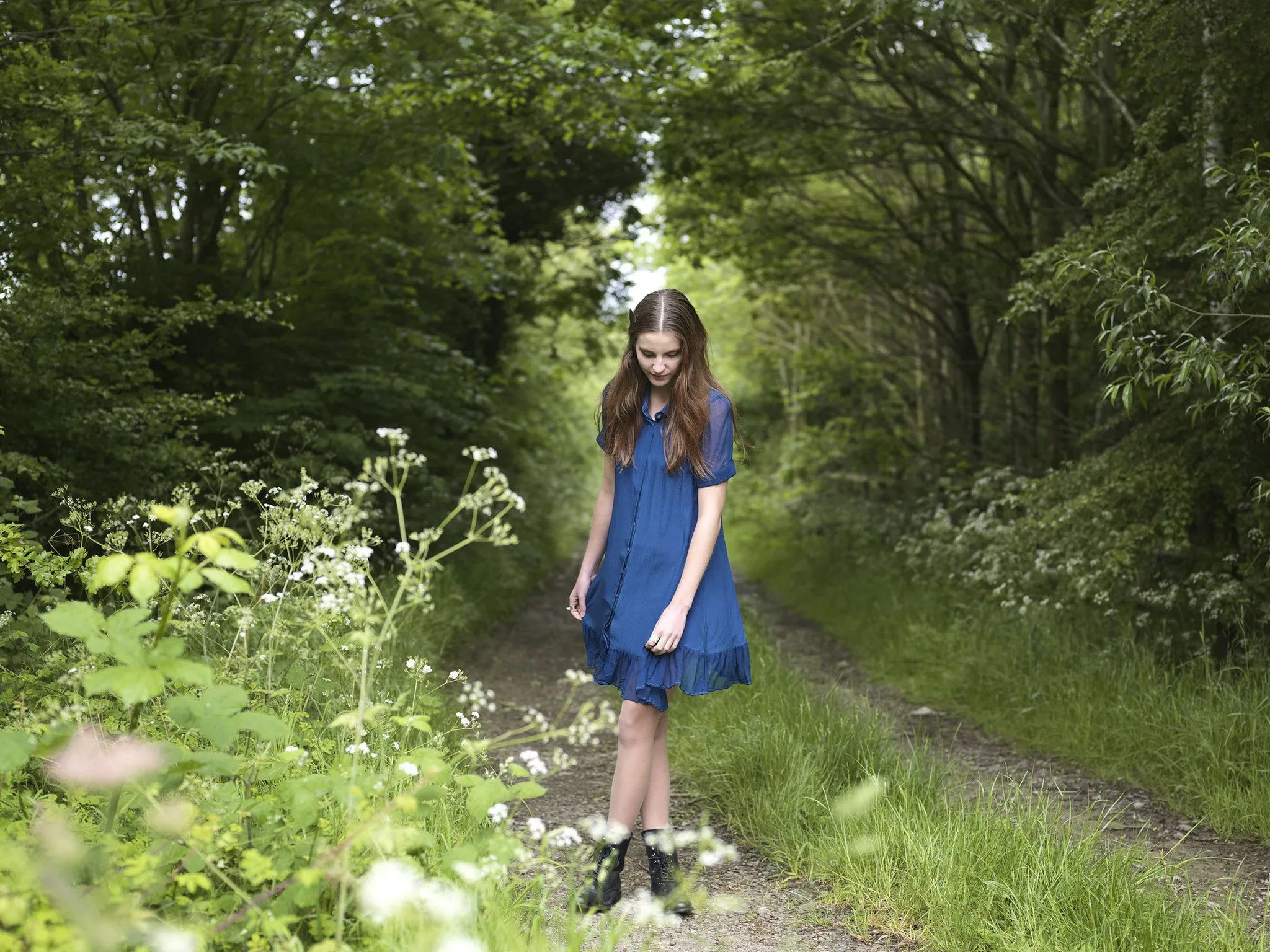 Outsider silk shirt dress in woad blue *Last one size S!*