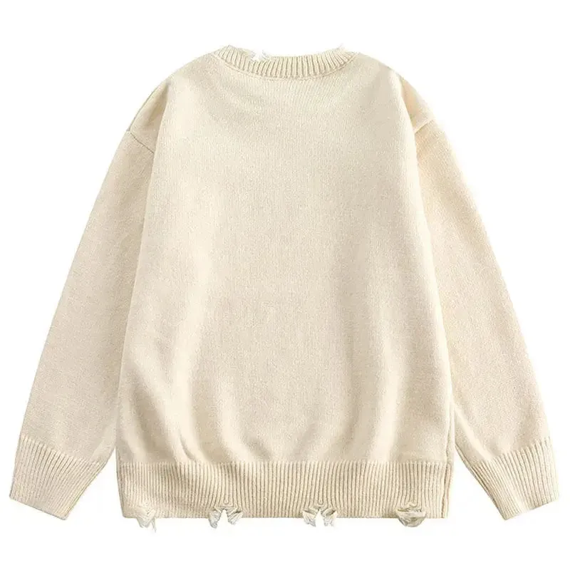 Oversized Knitted Heart Hole Loose Y2K Sweatshirt