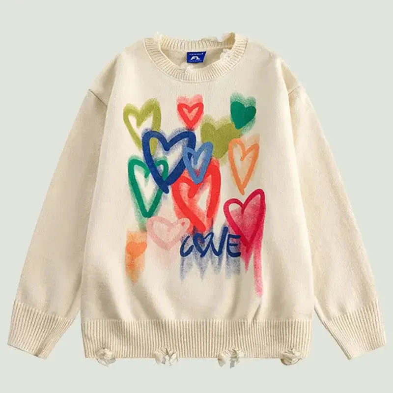 Oversized Knitted Heart Hole Loose Y2K Sweatshirt