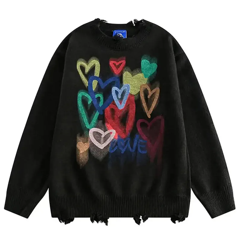 Oversized Knitted Heart Hole Loose Y2K Sweatshirt